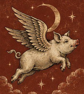 An engraved flying pig