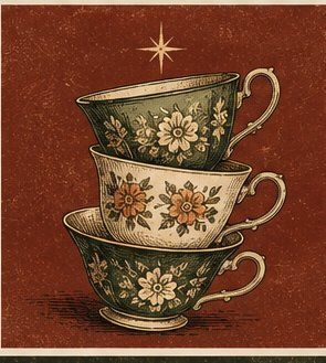 Stacked floral teacups